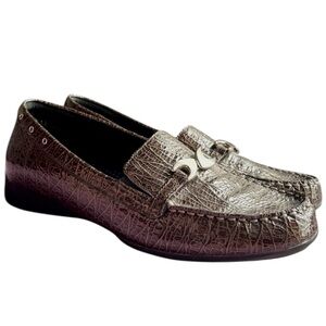 Ziera Croc Embossed Brown Leather Loafers US 9.5 / EU 40 W Orthotic Friendly